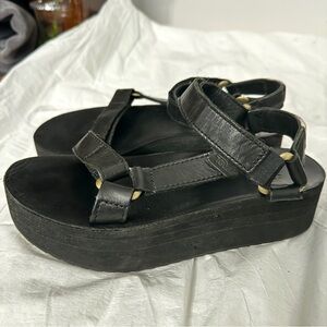 Teva Black Leather Flatform Sandals